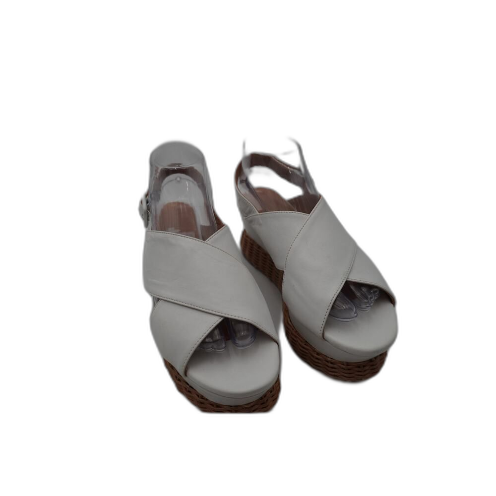 Paloma Barcel White Sandals Wedges With Crisscross Traps Woven Texture. Size 40